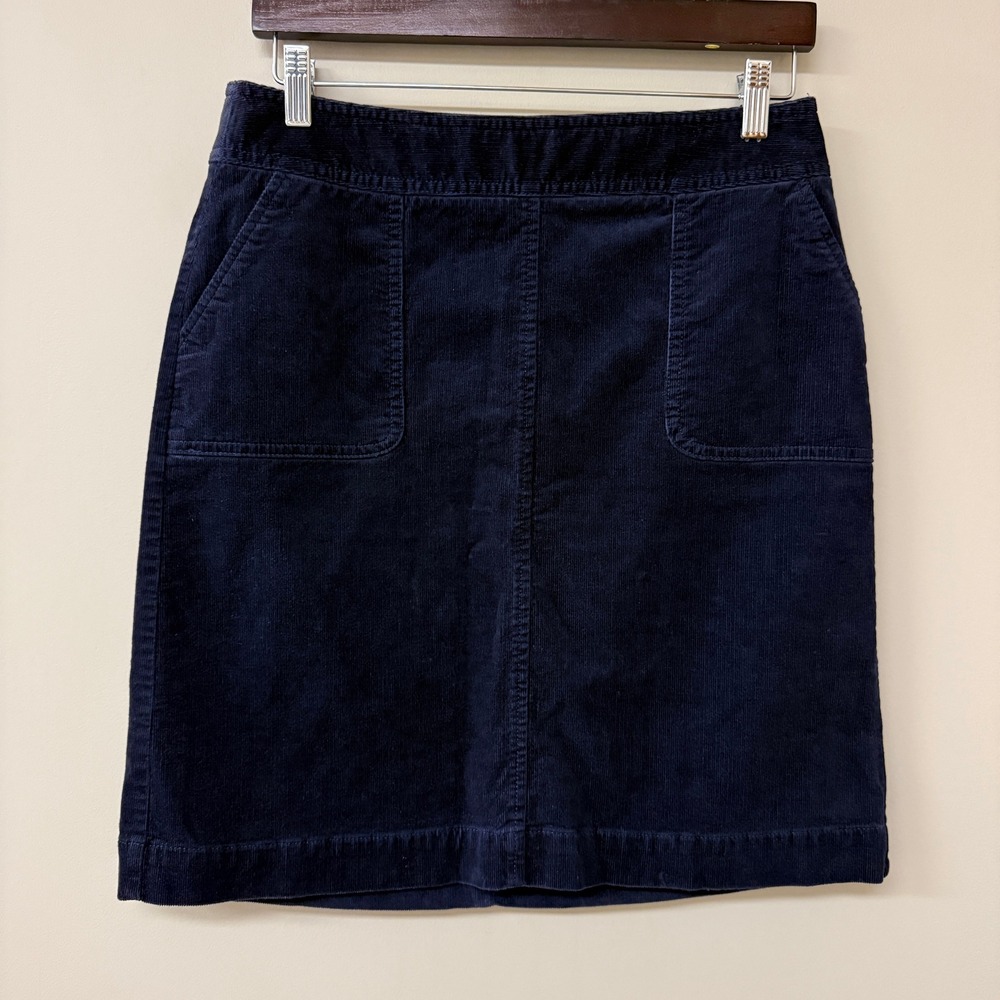 Talbots Womens Corduroy Skirt Cotton Size 8 Blue Straight Patch Pockets Preppy